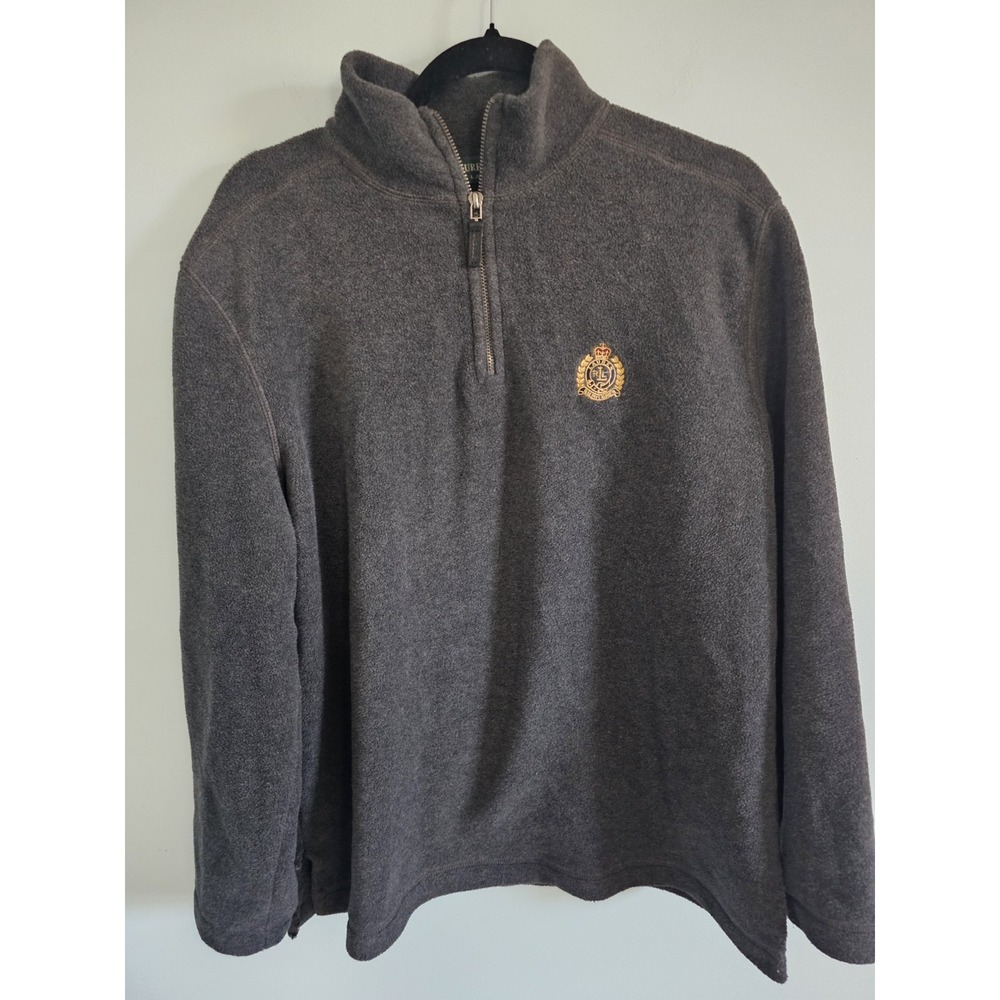 Lauren Ralph Lauren 1/4 Zip Fleece Pullover Sweater Gray W/ Crown Crest Logo L